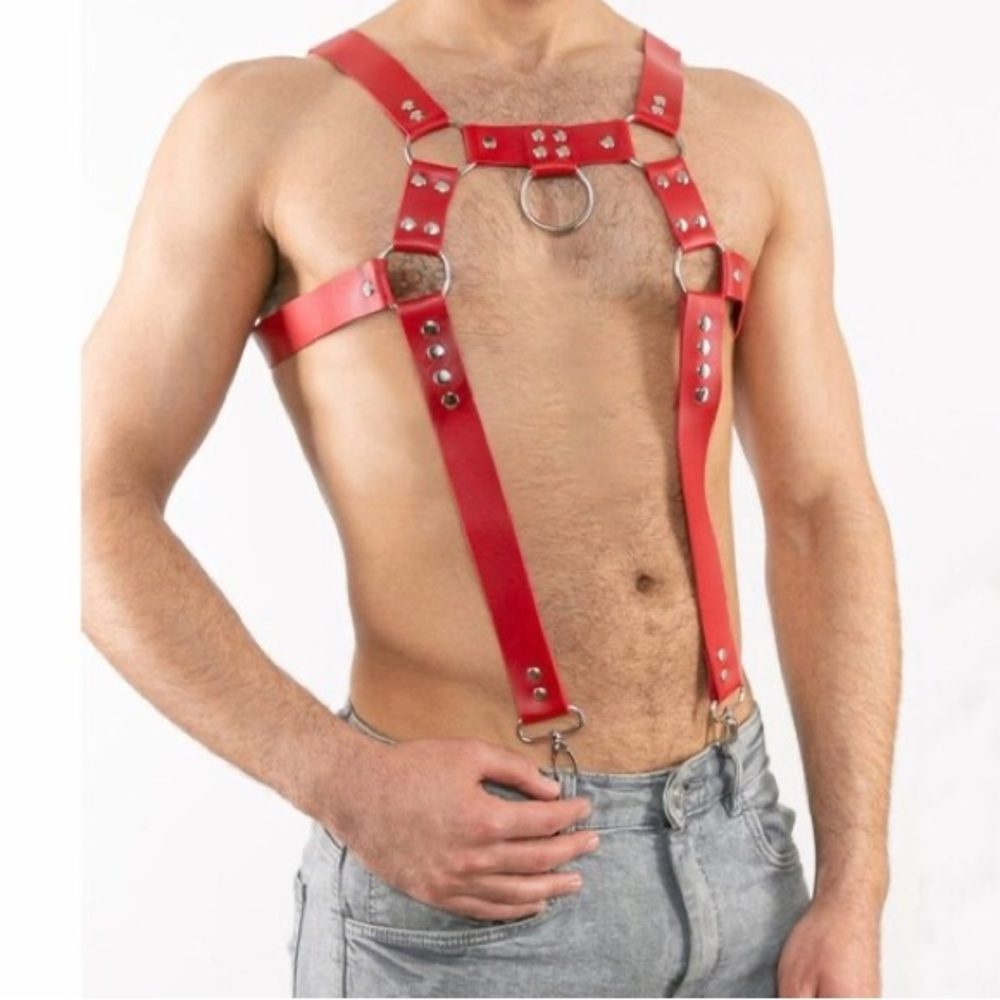 Mens Adjustable Body Chest Harness Faux Leather